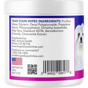 Angels' Eyes Face Eye & Paw Cleansing & Tear Stain Wipe for Dogs & Cats, 100 Count