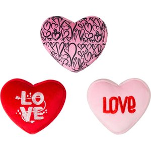 Frisco Valentine Hearts Plush Squeaky Dog Toy, Small, 3 count