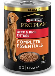 Purina Pro Plan Complete Essentials Beef & Rice Entree Wet Dog Food, 13-oz can, case of 12