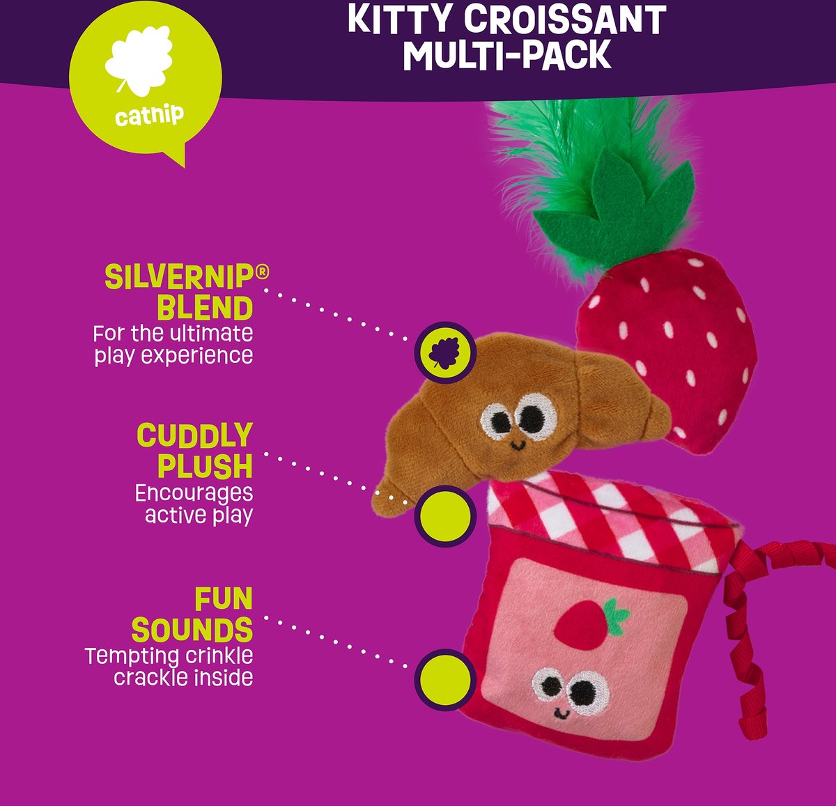MAD CAT Kitty Croissant Cat Toy with Catnip, Multicolor, 3 count ...