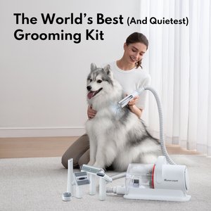 HomeRunPet Cat & Small Pet Grooming Kit & Vacuum, White, 1.85-L