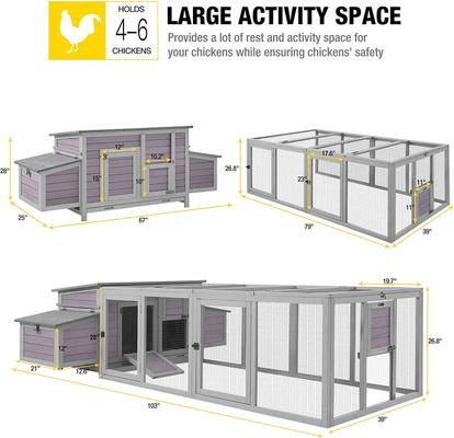 Show full view: Aivituvin AIR45 Large Hen House with Run, 4 to 6 Chicken Capacity slide 6 of 10