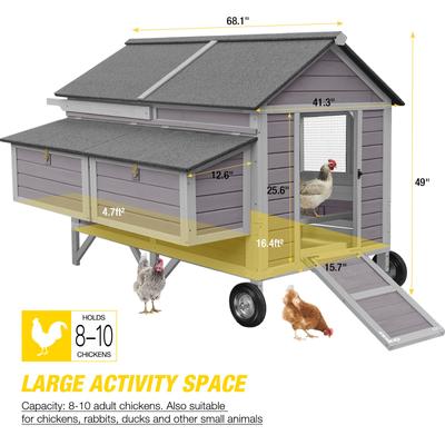 Show full view: Aivituvin AIR97 Extra-Large Wooden Tractor Chicken Coop, 8 to 10 Chicken Capacity slide 9 of 11