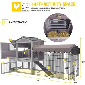 Aivituvin AIR7008 Wooden Chicken Coop with Wheels, 2 to 4 Chicken Capacity