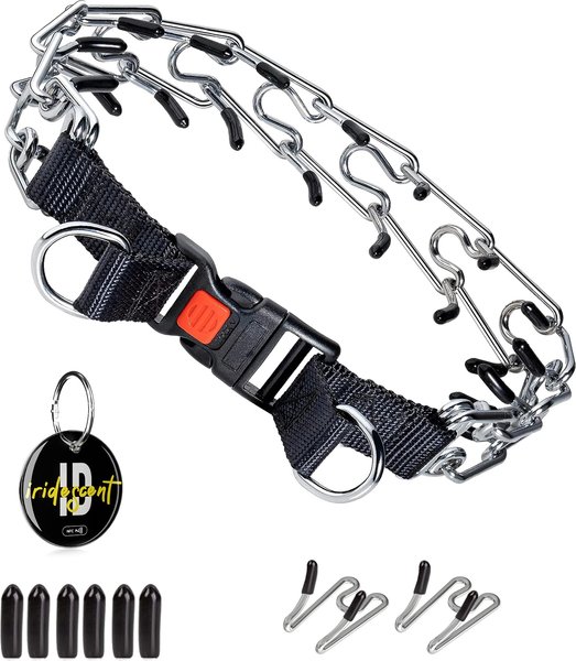 PATPET Quick Release Buckle Prong Training Pinch Dog Collar Black 22 in Neck 3.5 mm Wide