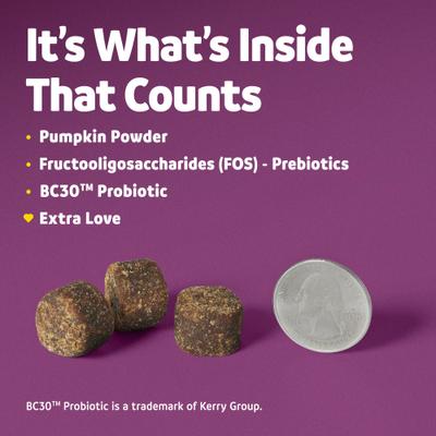 Show full view: Vibeful Favorites Bundle – Digestive & Calming Support Pumpkin & Peanut Butter Dog Soft Chew Supplements, 28 count slide 5 of 9