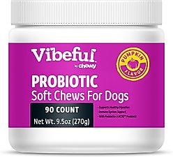 Vibeful Probiotic Bites Pumpkin Flavored Soft Chews Digestive Supplement for Dogs, 90 Count