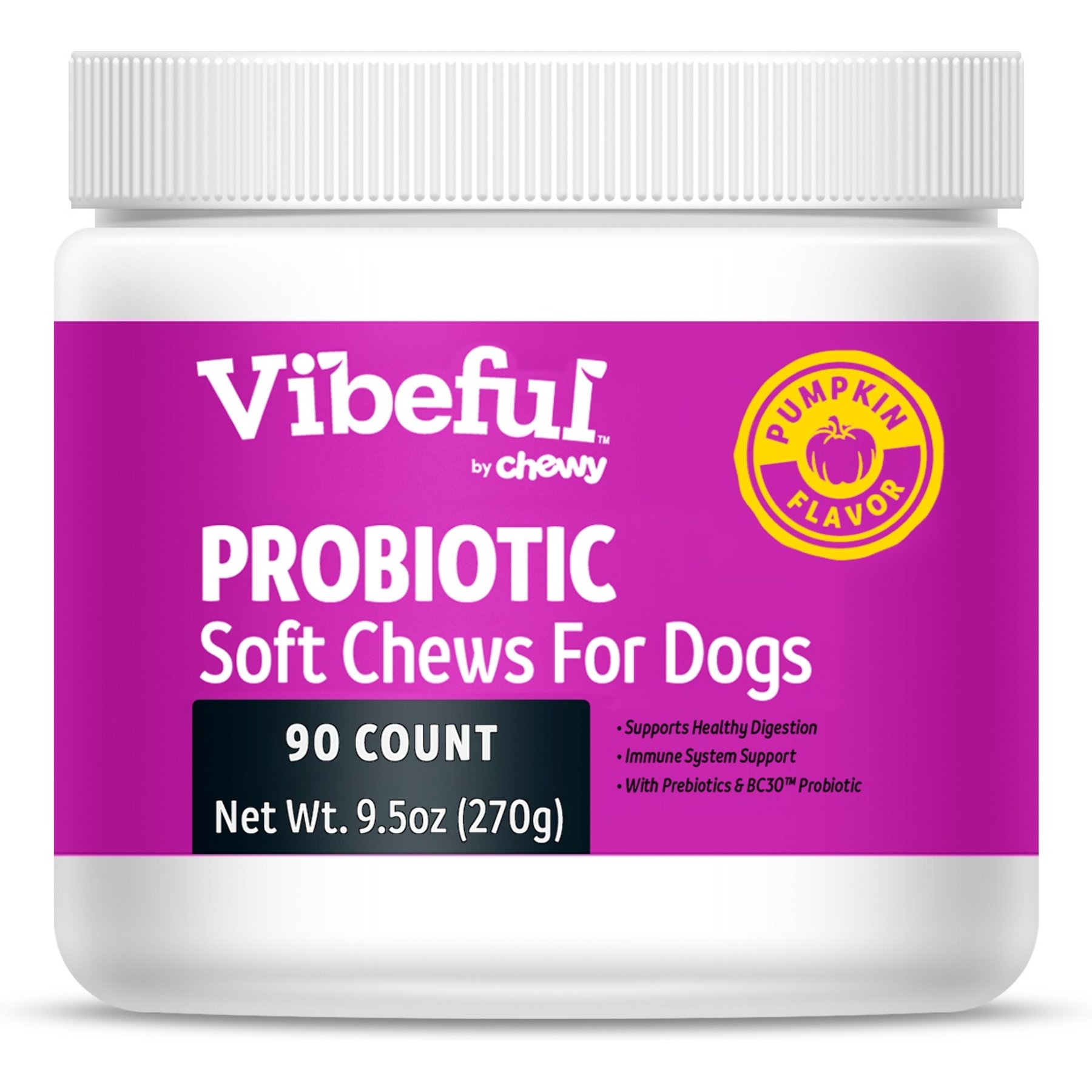 Vibeful Probiotic Bites Pumpkin Flavored Soft Chews Digestive Supplement for Dogs, 90-Count