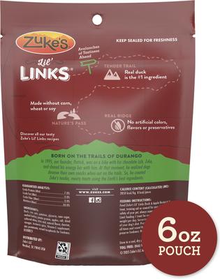 Show full view: Zuke's Lil' Links Sausage-Style Real Meat, Duck & Apple Recipe Gluten-Free Adult Soft & Chewy Dog Treats, 6-oz bag slide 3 of 13