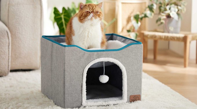 Loyareal Cat Houses For Indoor Cats - Large Cat Bed Cave For Cat House With Scra