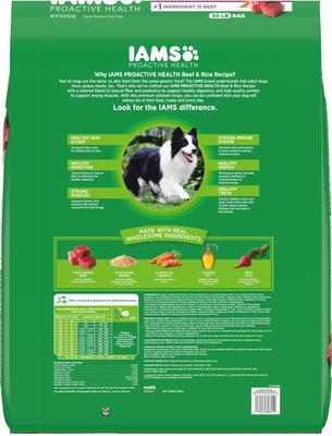 Show full view: Iams Proactive Health Minichunks Adult Beef & Rice Recipe Dry Dog Food, 30-lb bag slide 3 of 11