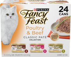 Fancy Feast Poultry & Beef Classic Pate Variety Pack Canned Cat Food, 3-oz, case of 24