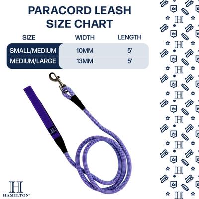 Show full view: Hamilton A Day Together Luxury Paracord Rope Nylon with Padded Neoprene Handle Dog Leash, Purple, Medium/Large: 5-ft long, 1-in wide slide 3 of 6