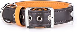 myfamily Hermitage Leather Dog Collar, Brown/Tan, Medium: 14 to 16-in neck, 7/8-in wide
