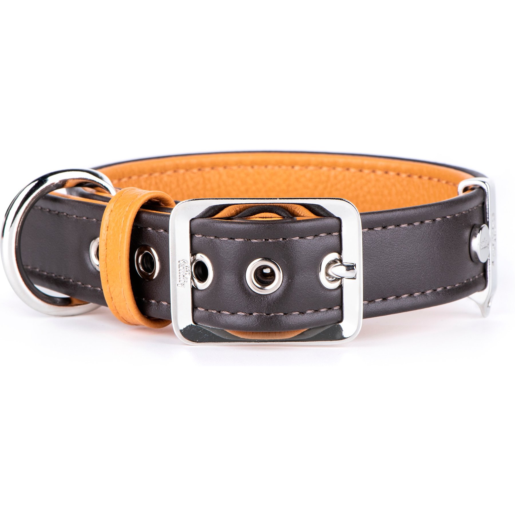 myfamily Hermitage Leather Dog Collar, Brown/Tan, XX-Large: 19 to 23 -in neck, 1.25-in wide