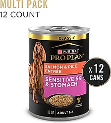 Purina Pro Plan Sensitive Skin & Stomach Pate Salmon & Rice Entree Wet Dog Food, 13-oz can, case of 12 slide 2 of 9
