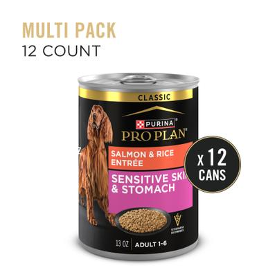 Show full view: Purina Pro Plan Sensitive Skin & Stomach Pate Salmon & Rice Entree Wet Dog Food, 13-oz can, case of 12 slide 3 of 12