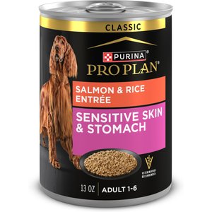 Purina Pro Plan Sensitive Skin & Stomach Wet Dog Food Pate Salmon & Rice Entree, 13-oz can, case of 12