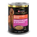 Purina Pro Plan Sensitive Skin & Stomach Wet Dog Food Pate Salmon & Rice Entree, 13-oz can, case of 12