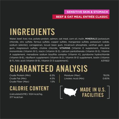Show full view: Purina Pro Plan Adult Sensitive Skin & Stomach Beef & Oat Meal Entree Wet Dog Food, 13-oz can, case of 12 slide 7 of 12