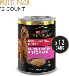 Purina Pro Plan Adult Sensitive Skin & Stomach Beef & Oat Meal Entree Wet Dog Food, 13-oz can, case of 12 slide 2 of 9