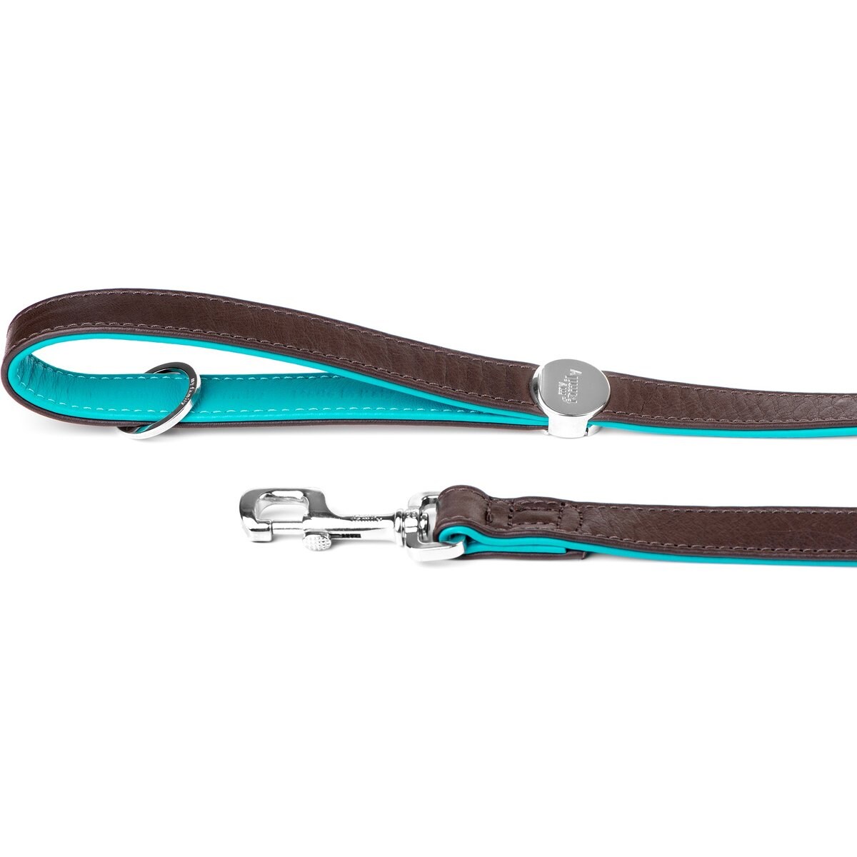 myfamily Hermitage Leather Dog Leash, Brown/Torquoise, 4-ft long, 0.6-in wide