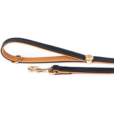 myfamily myfamily Hermitage Leather Dog Leash, Black/Tan, 4-ft long, 0.6-in wide
