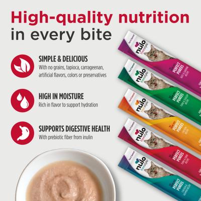 Show full view: Nulo Freestyle Perfect Purees Variety Pack Grain-Free Lickable Cat Treats, 0.5-oz tube, 40 count slide 3 of 11