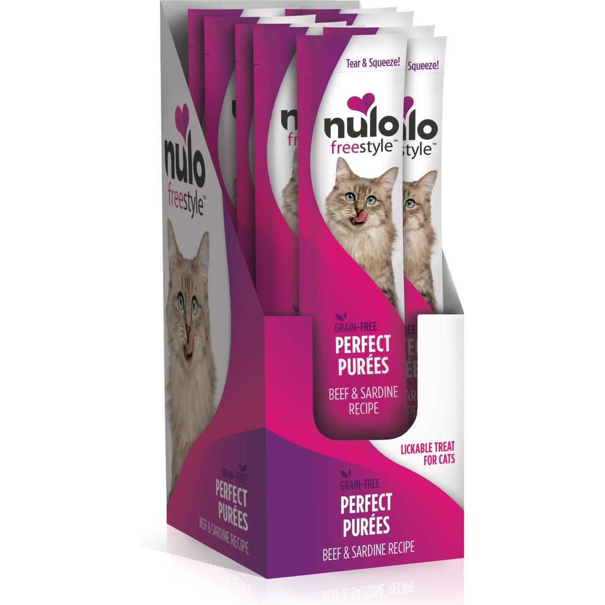Nulo Freestyle Perfect Purees Beef & Sardine Recipe Grain-Free Lickable Cat Treats, 0.5-oz, case of 48