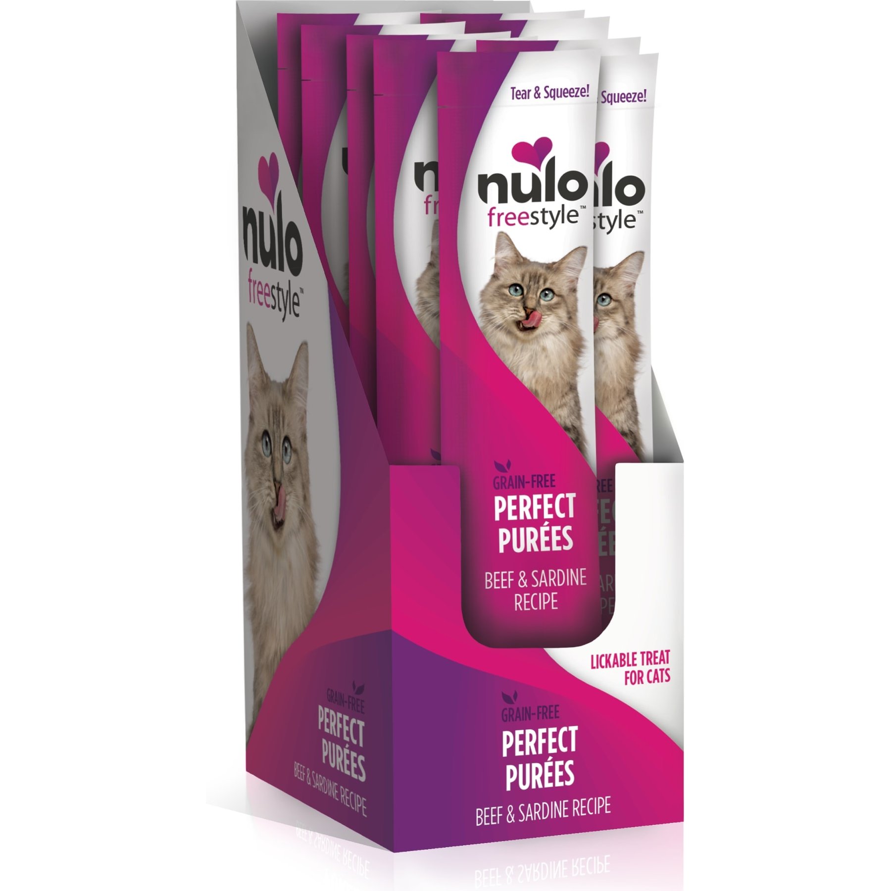 Nulo Freestyle Perfect Purees Beef & Sardine Recipe Grain-Free Lickable Cat Treats, 0.5-oz, case of 48