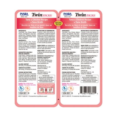 Show full view: Inaba Twin Packs Tuna & Chicken Recipe in Tuna Broth Grain-Free Cat Food Topper, 1.4-oz pouch, 12 count slide 3 of 8