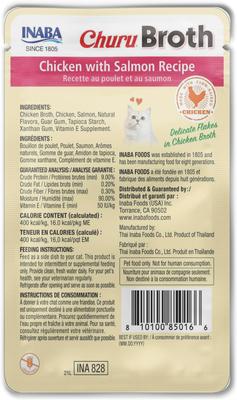 Show full view: Inaba Churu Broth Chicken with Salmon Recipe Grain-Free Lickable Cat Treats, 1.4-oz pouch, 12 count slide 3 of 10