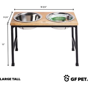 GF Pet Mango Wood & Metal Elevated Dog Feeder, Natural, Large/Tall