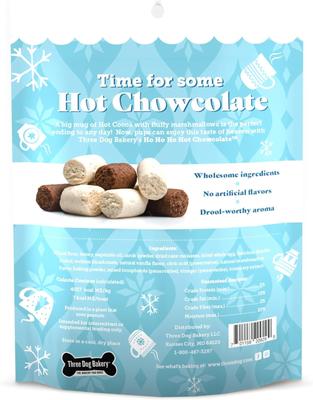 Show full view: Three Dog Bakery Ho Ho Ho Hot Chowcolate Carob & Marshmallow Wafer Dog Treat, 5-oz bag slide 3 of 10