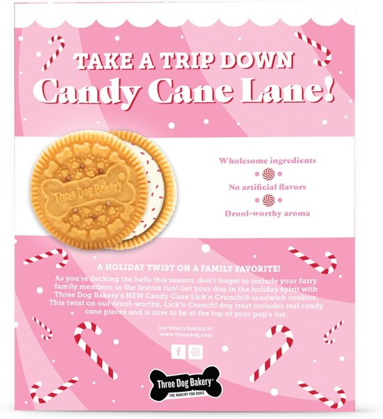 Three Dog Bakery Lick'n Crunch Festive Holiday Candy Cane Dog Treats, 13-oz bag