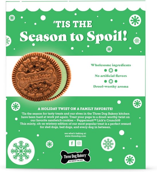 Three Dog Bakery Peppermutt Lick'n Crunch Minty Green Crème Cookies Dog Treat, 13-oz bag