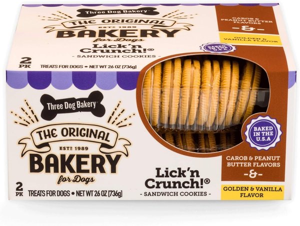 THREE DOG BAKERY Lick n Crunch Vanilla Peanut Butter Cookie Dog Treats 26 oz box 2 pack Chewy