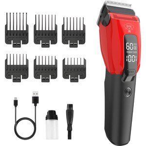 Pawshelf Cordless Hair Trimmer Dog & Cat Grooming Clipper Kit, Red, 7.44 x 2.12 x 1.97-in