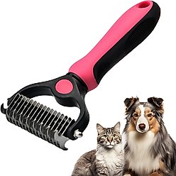 Fido Fave Double-Sided Pet Grooming Brush, Shedding & Dematting Undercoat Rake for Dogs & Cats, Extra Wide, Red, 1 count