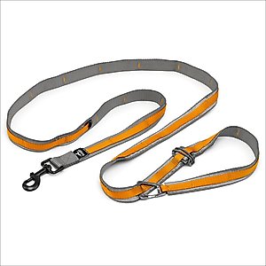 Kurgo Reflect & Protect Quantum Nylon Running Dog Leash, Black, 6-ft long, 1-in wide, Orange