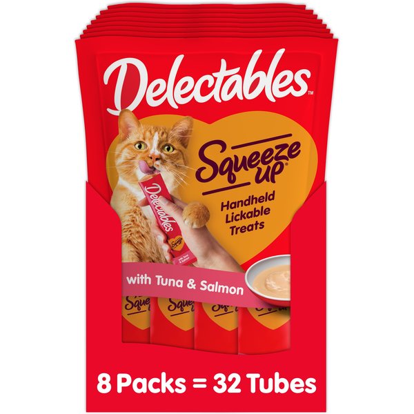 Hartz Delectables Squeeze Up Complete & Balanced Tuna & Salmon Lickable Kitten Treats, 0.5-oz tube, case of 32