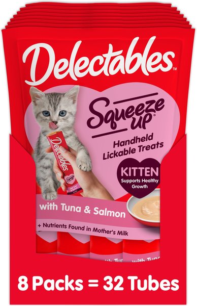 HARTZ Delectables Squeeze Up Complete Balanced Tuna Salmon Lickable Kitten Treats 0.5 oz tube case of 32 Chewy