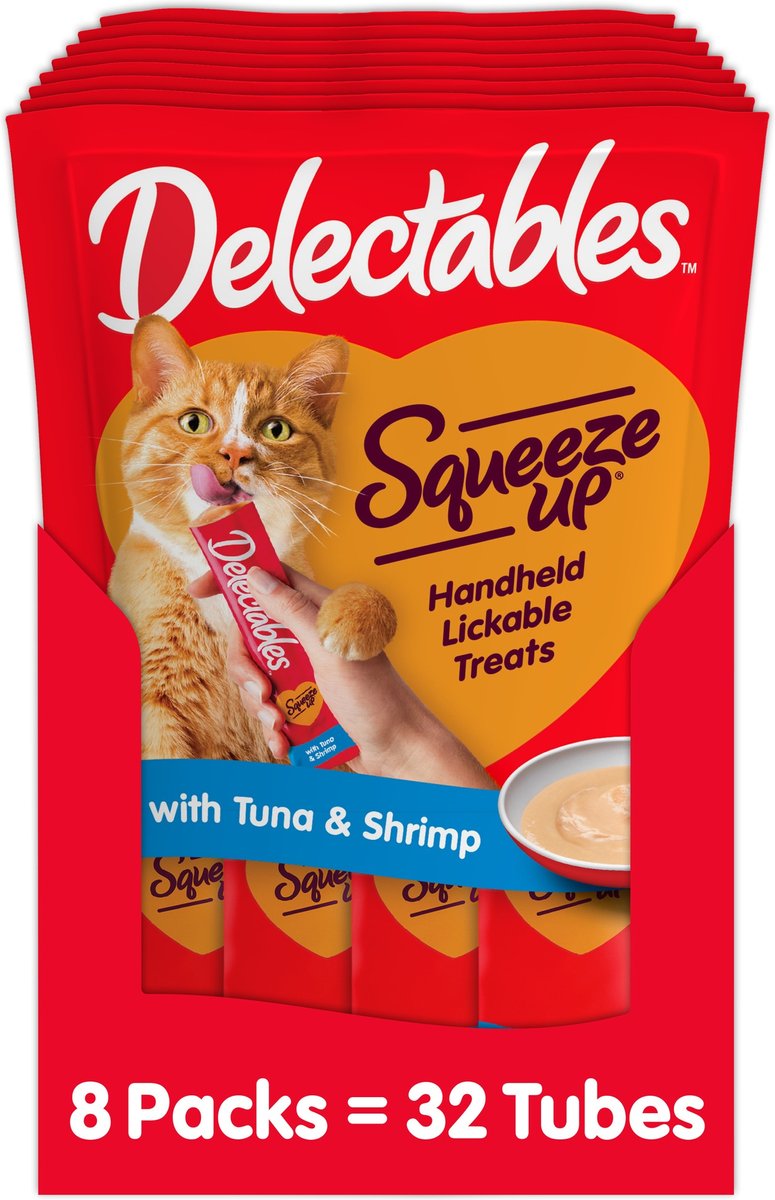 HARTZ Delectables Squeeze Up Tuna Shrimp Lickable Cat Treat 0.5 oz tube 32 count Chewy