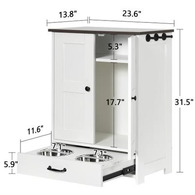 Show full view: Cesicia Storage Cabinet with Hidden Bowls Dog Feeder Station, White slide 2 of 8