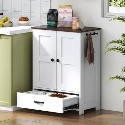 Show full view: Cesicia Storage Cabinet with Hidden Bowls Dog Feeder Station, White slide 3 of 8