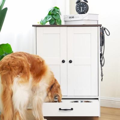 Show full view: Cesicia Storage Cabinet with Hidden Bowls Dog Feeder Station, White slide 4 of 8