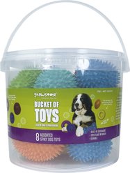 Gnawsome Bucket of Spiky Squeaky Variety Pack Dog Toy, 8 count