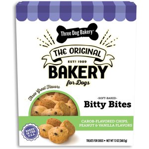 THREE DOG BAKERY Bitty Bites Carob Peanut Butter Dog Treats 13 oz box Chewy