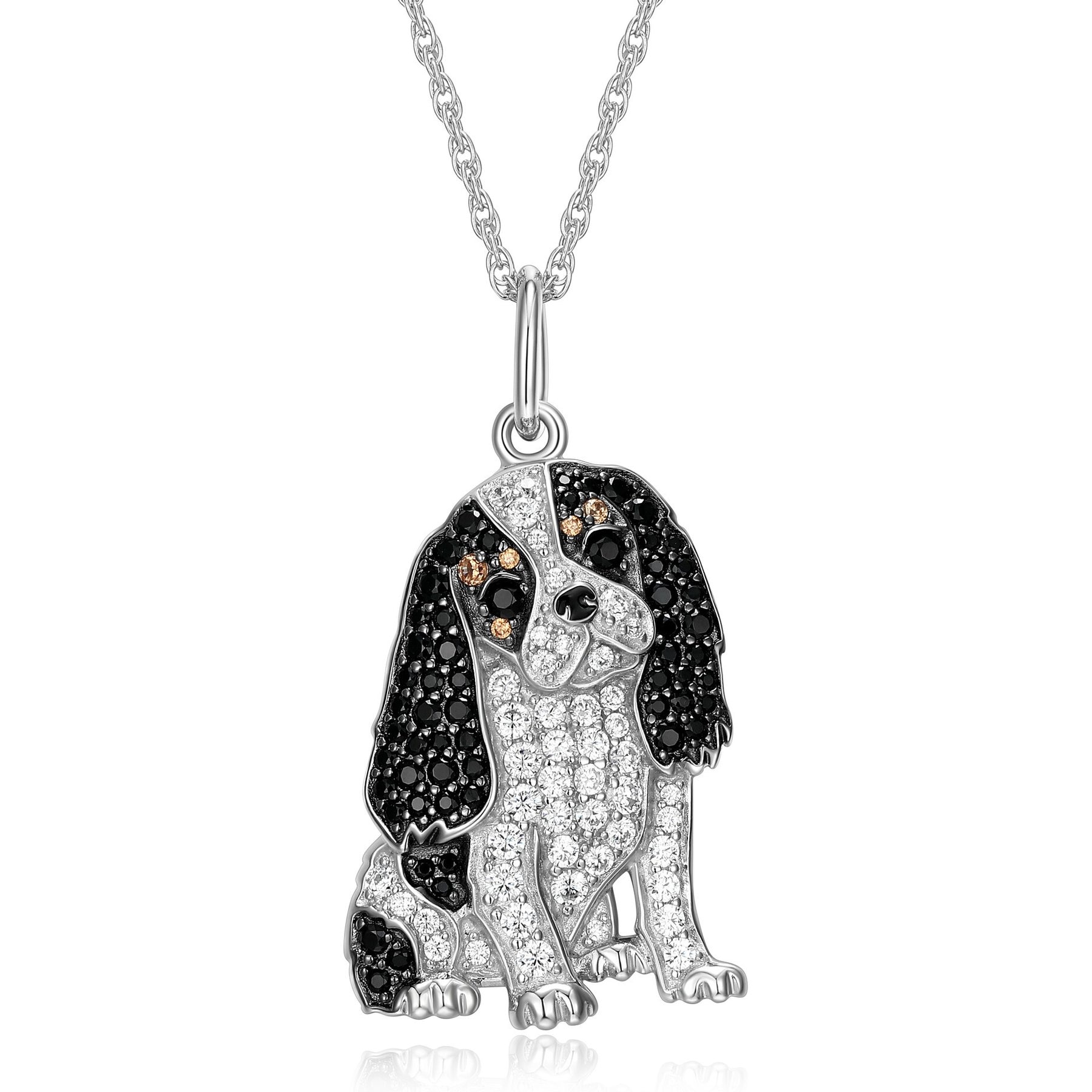 Scamper & Co Black & White Cavalier King Charles Sterling Silver Pendant Necklace