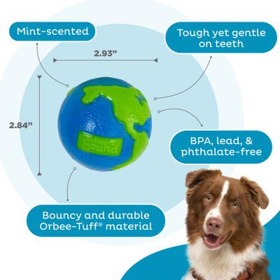 Show full view: Outward Hound Orbee-Tuff Ball Tough Dog Chew Toy, Blue/Green, Medium slide 3 of 10